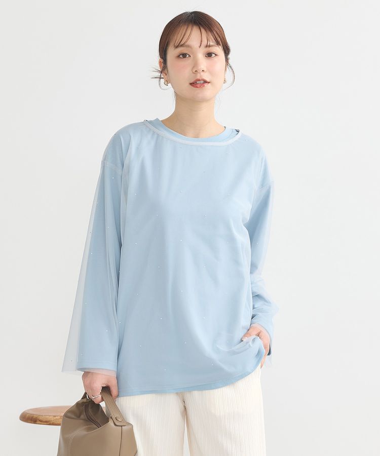 earth music&ecology「ラインストーンチュールドッキングプルオーバー」|Tシャツ・カットソー|