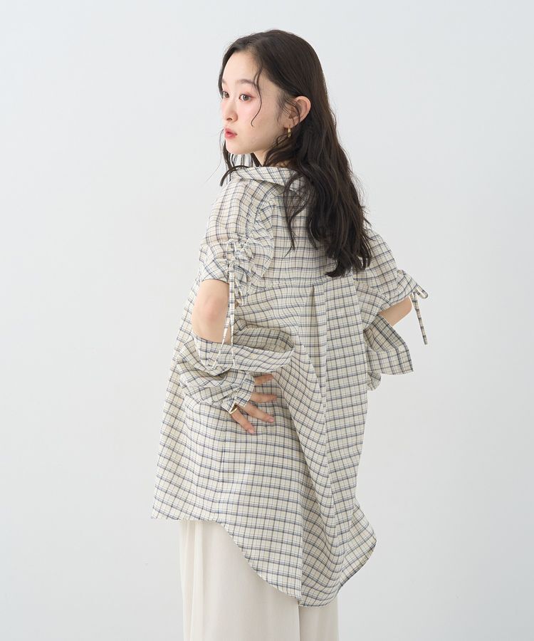 earth music&ecology「2wayショルダードロストリボンチェックシャツ」|シャツ・ブラウス|