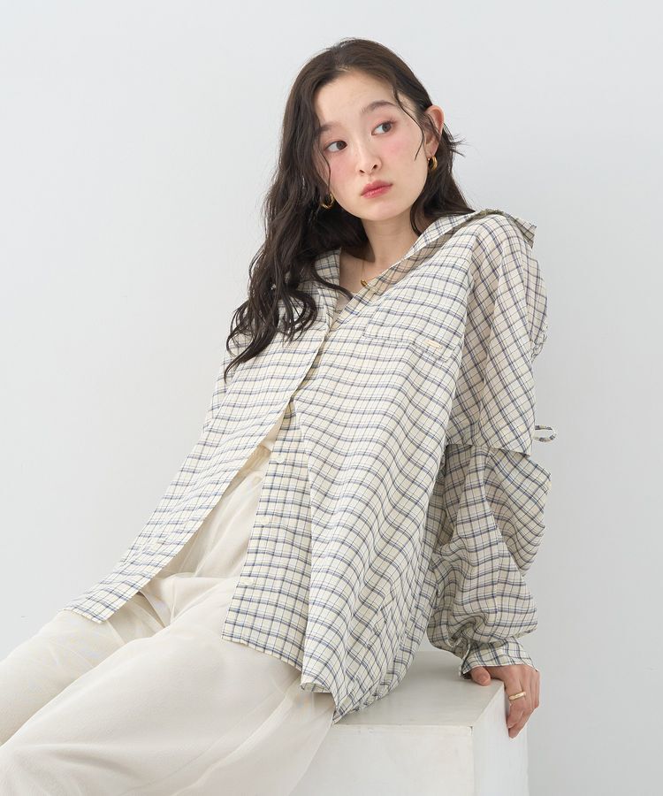 earth music&ecology「2wayショルダードロストリボンチェックシャツ」|シャツ・ブラウス|