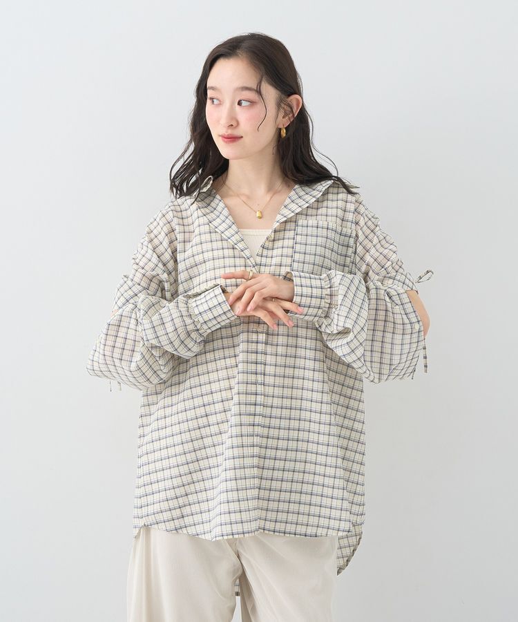 earth music&ecology「2wayショルダードロストリボンチェックシャツ」|シャツ・ブラウス|