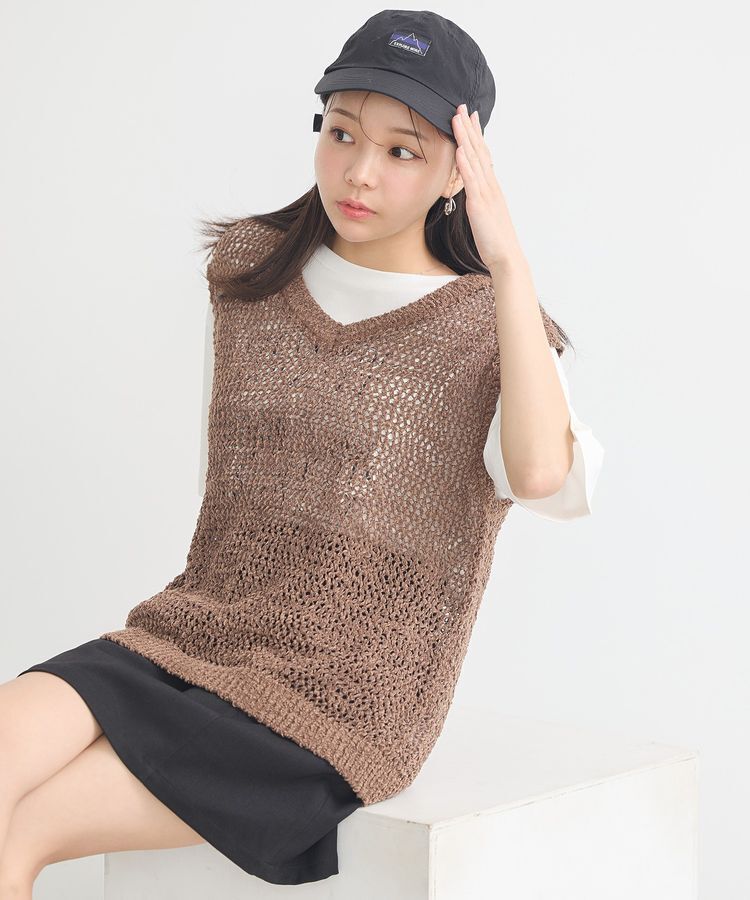 earth music&ecology「クルクルヤーンメッシュベスト」|ベスト・ジレ|