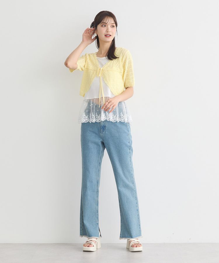 earth music&ecology「ミニスカラップ透かし編みニットカーディガン」|カーディガン|