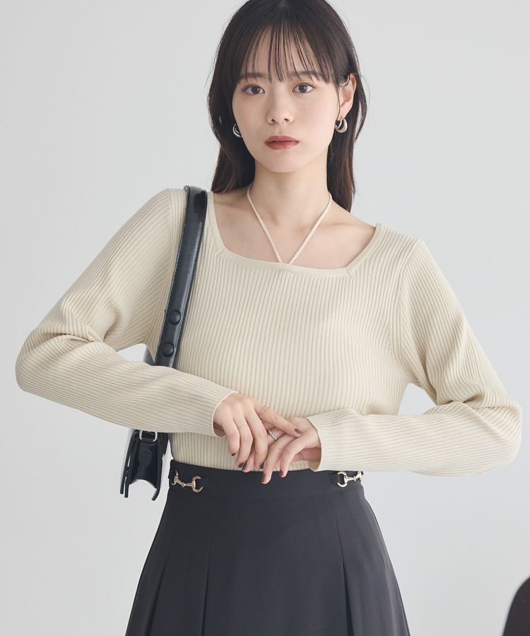 earth music&ecology「スクエアホルターネックリブプルオーバー」|ニット・セーター|