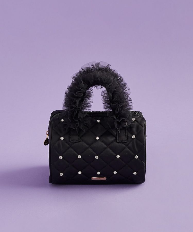 Maison de FLEUR「チュールハンドルラインストーンボストンバッグ」|ハンドバッグ|ブラック