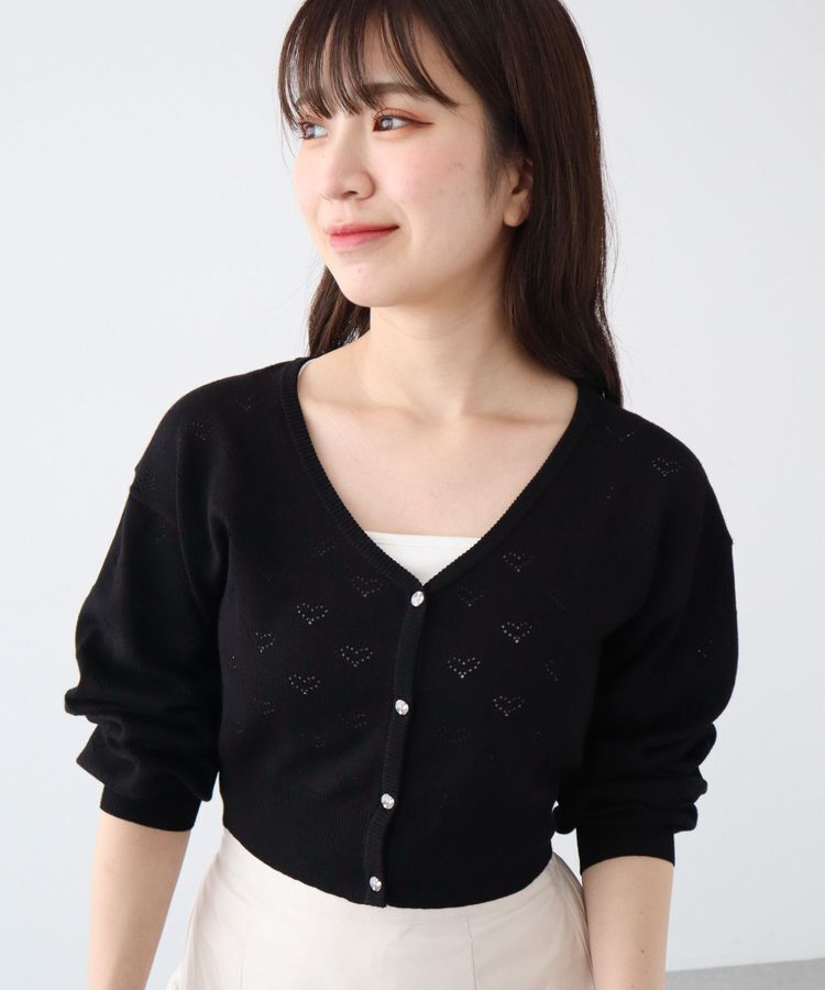 Green Parks「・swing　by　ハート柄スカシニットカーディガン」|カーディガン|
