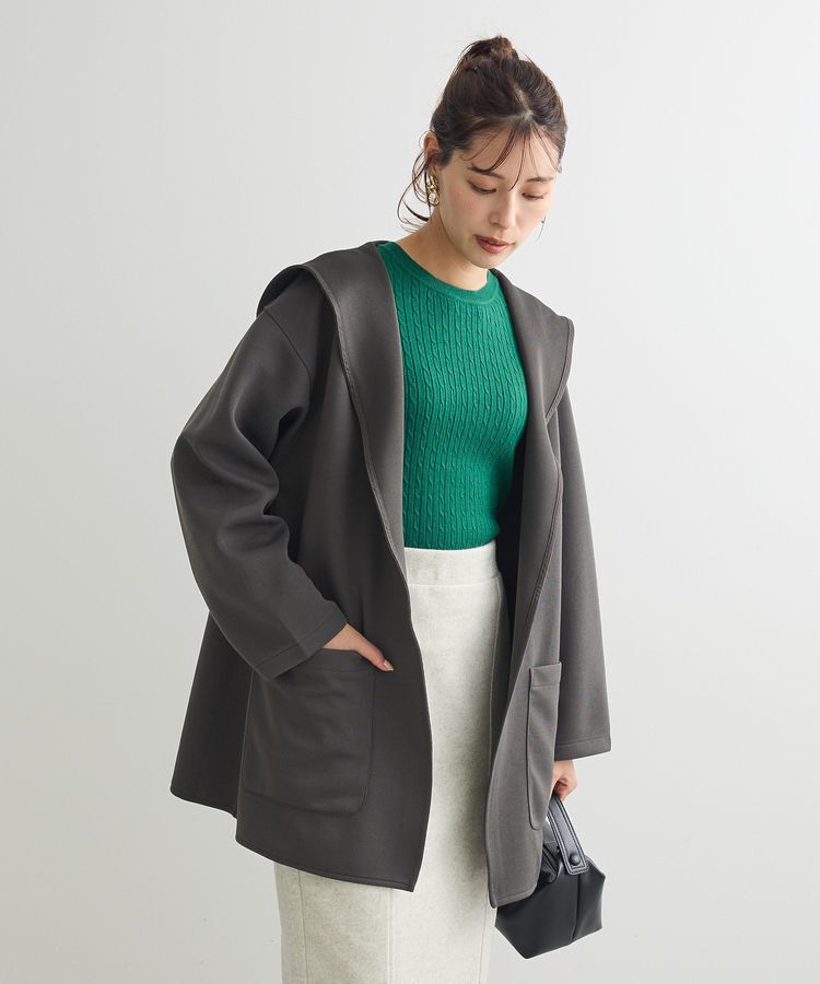Green Parks「ポンチフード付きカットカーディガン」|カーディガン|Charcoal Gray