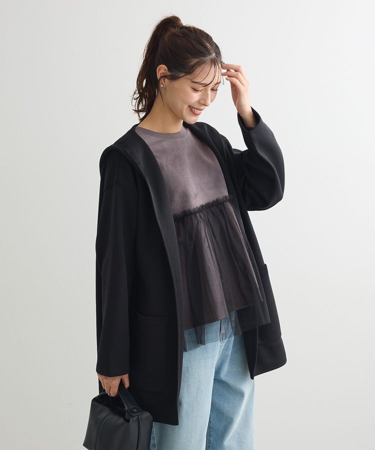 Green Parks「ポンチフード付きカットカーディガン」|カーディガン|Black