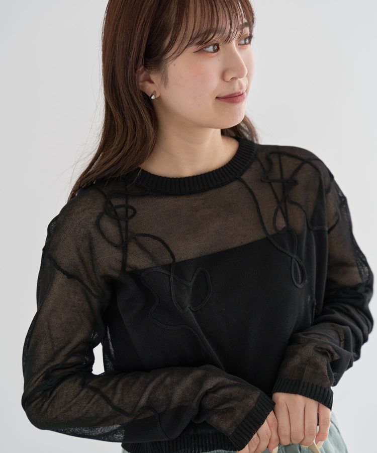 Green Parks「・ANDSEARCH コード刺繍シアーニット」|ニット・セーター|