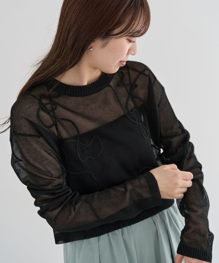 Green Parks「・ANDSEARCH コード刺繍シアーニット」|ニット・セーター|Black