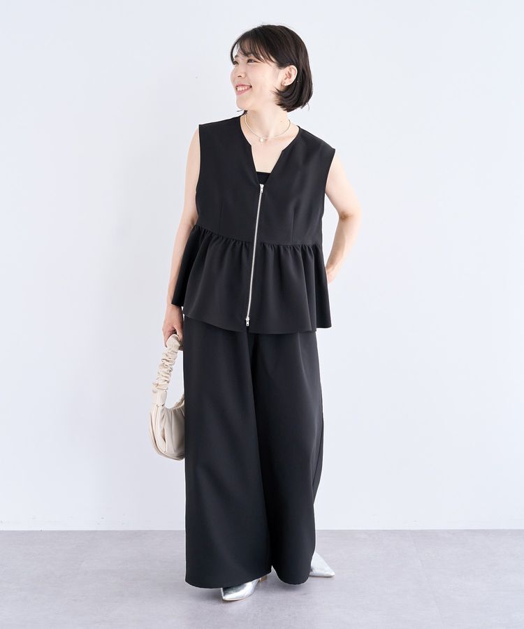 Green Parks「麻調ペプラムzipベスト」|ベスト・ジレ|