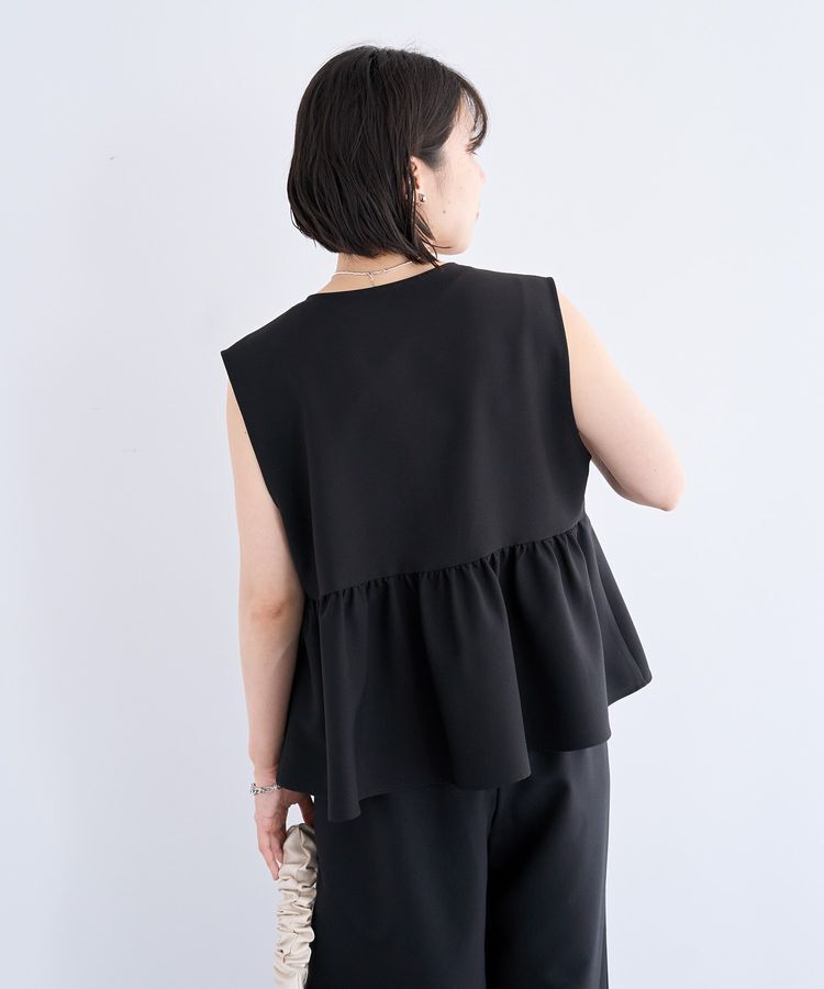 Green Parks「麻調ペプラムzipベスト」|ベスト・ジレ|