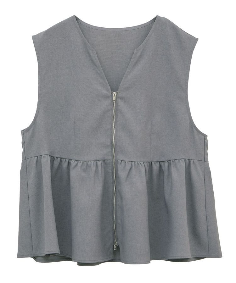 Green Parks「麻調ペプラムzipベスト」|ベスト・ジレ|