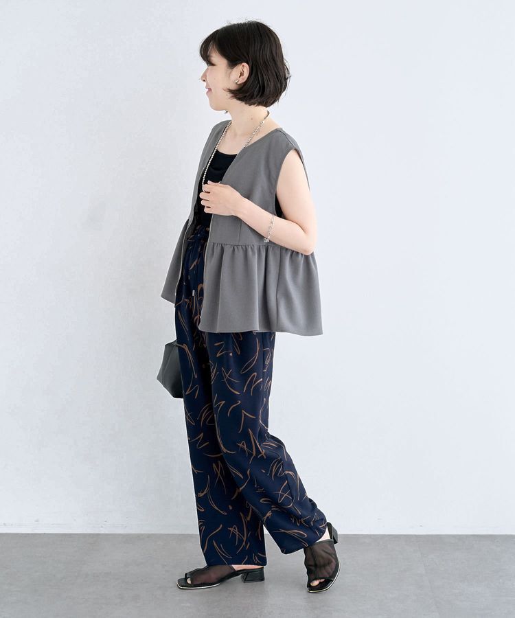 Green Parks「麻調ペプラムzipベスト」|ベスト・ジレ|