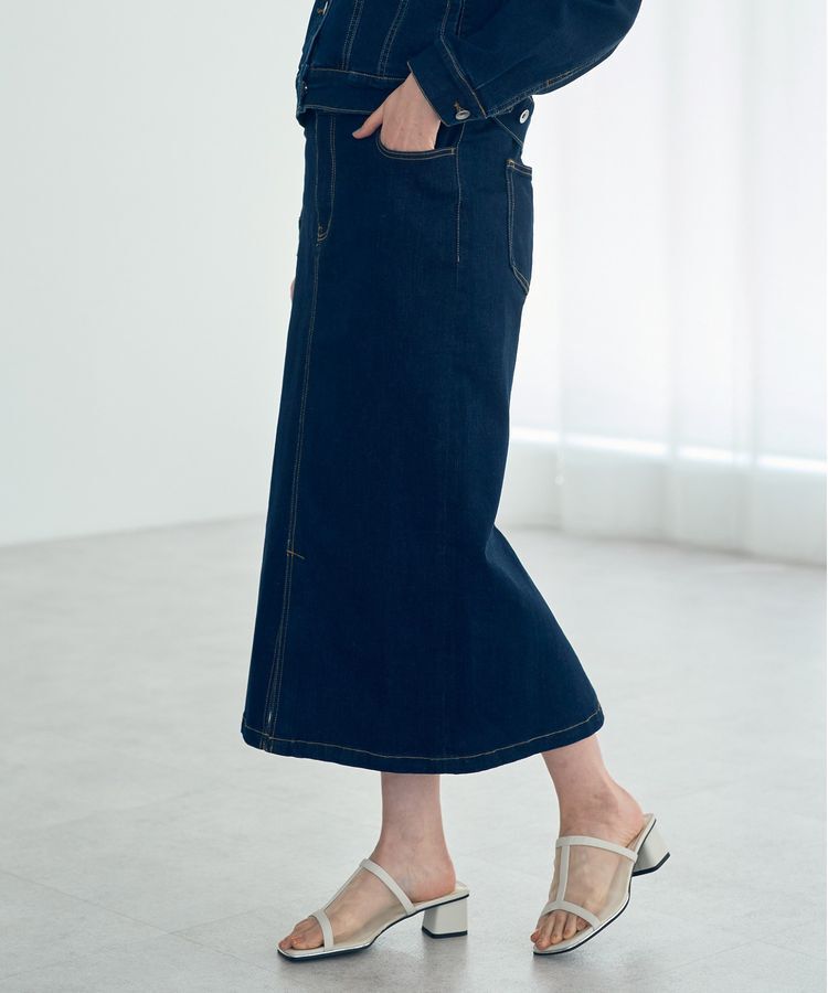 YECCA VECCA「ハイウエストデニムスカート」|タイト|Dark Indigo