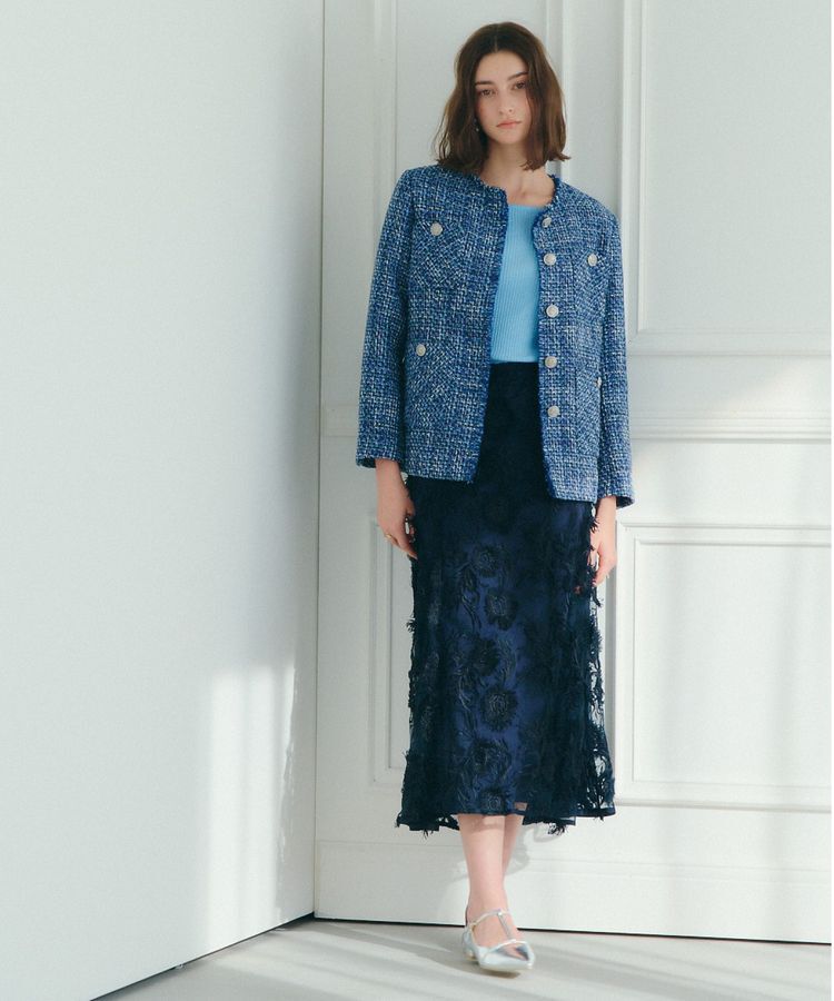 YECCA VECCA「フラワーエンブロイダリーチュールスカート」|フレア|