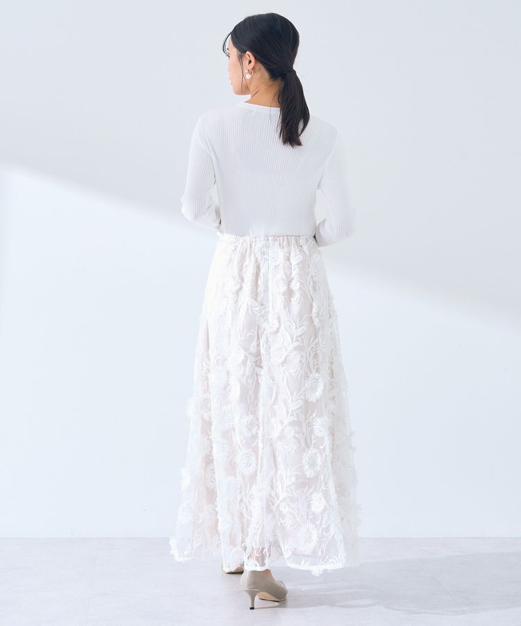 YECCA VECCA「フラワーエンブロイダリーチュールスカート」|フレア|