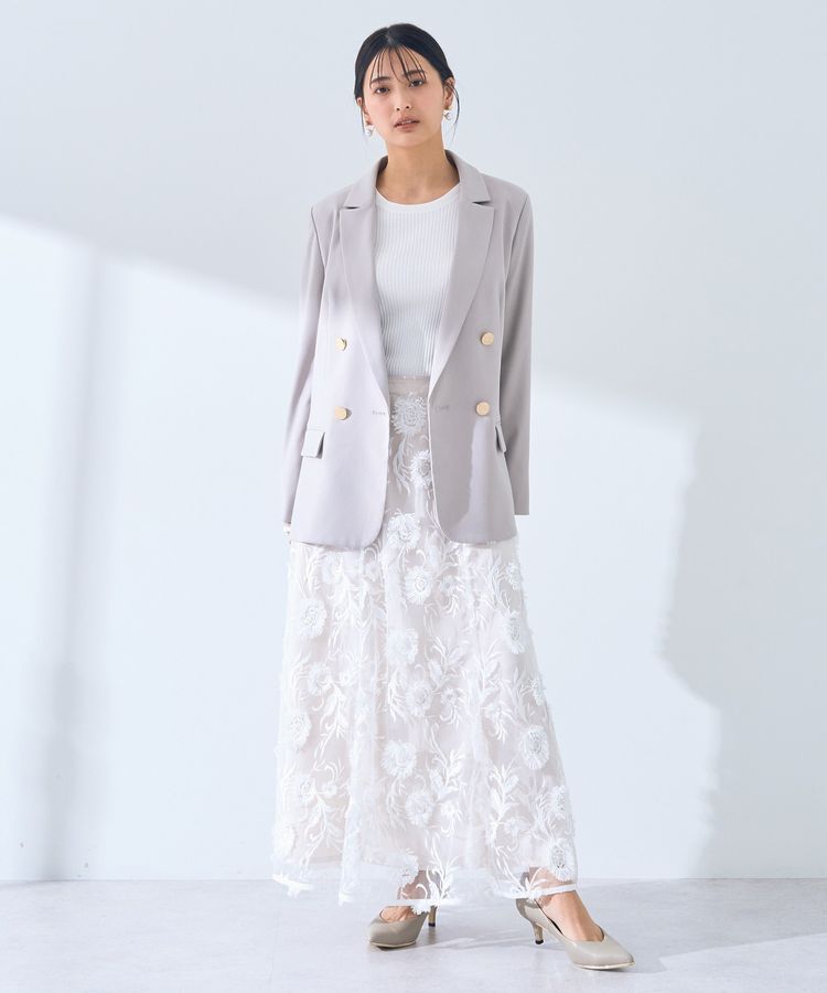 YECCA VECCA「フラワーエンブロイダリーチュールスカート」|フレア|