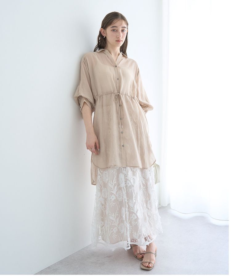 YECCA VECCA「フラワーエンブロイダリーチュールスカート」|フレア|