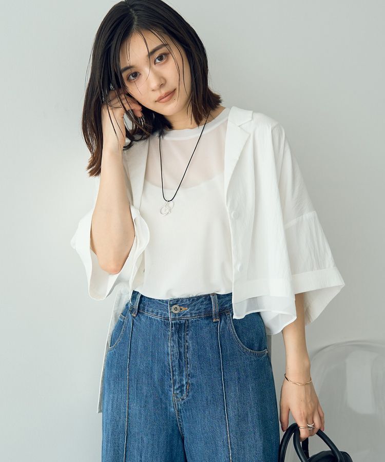 Editt by YECCA VECCA「【接触冷感】クロップドデザインジャケット」|テーラードジャケット|