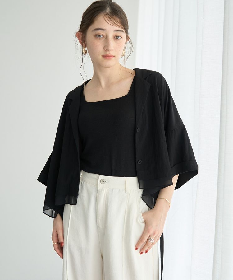 Editt by YECCA VECCA「【接触冷感】クロップドデザインジャケット」|テーラードジャケット|Black