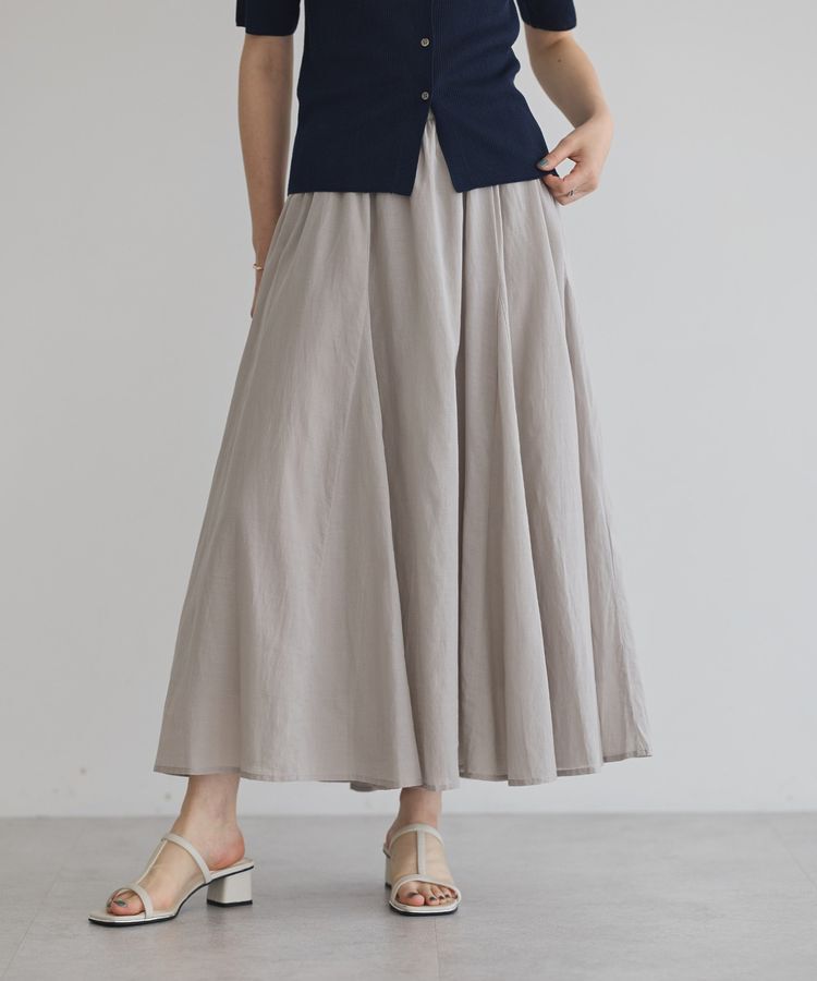 YECCA VECCA「綿レーヨンギャザーロングスカート」|フレア|Light Gray