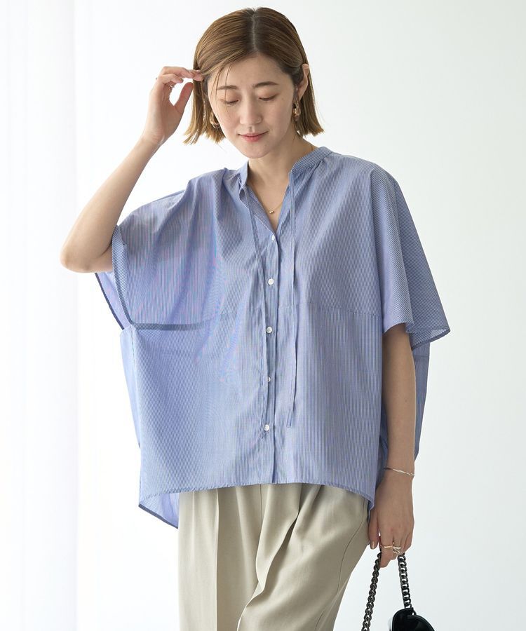 YECCA VECCA「スキッパーコクーンシャツ」|シャツ・ブラウス|ストライプブルー