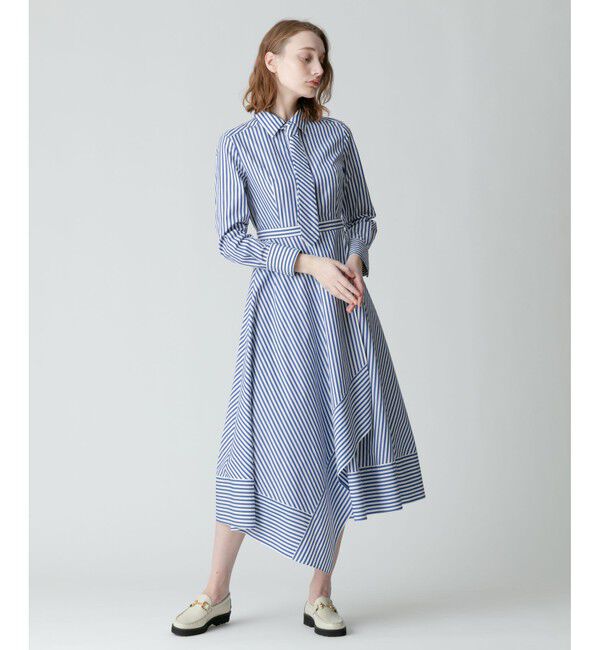 allureville「ストライプアシメフレアシャツワンピース」|ワンピース|ブルー