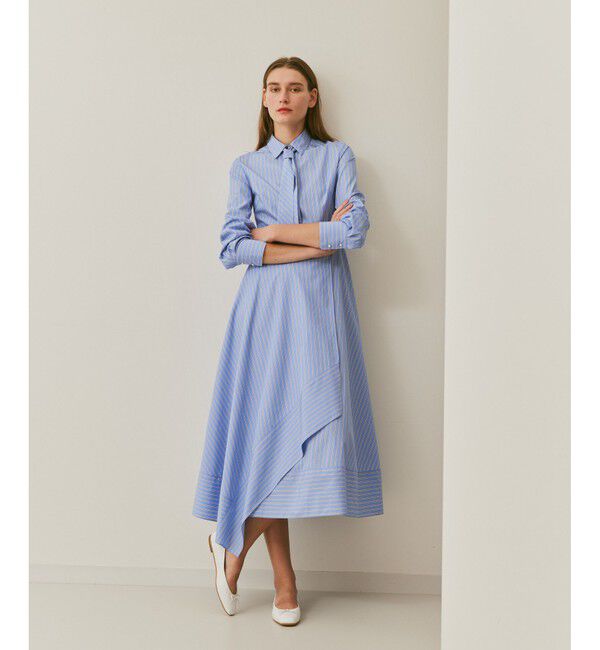 allureville「ストライプアシメフレアシャツワンピース」|ワンピース|