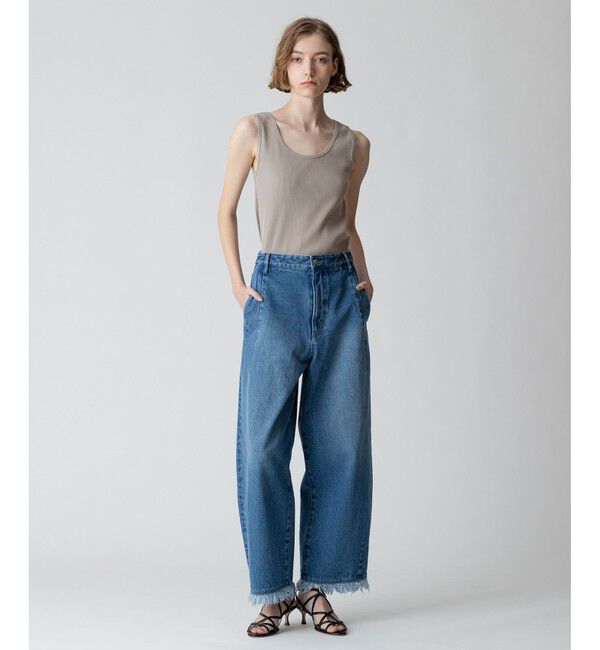 allureville「デニムフリンジヘムオーバルパンツ」|デニム|