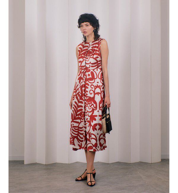 allureville「ペインティングフラワープリントタックワンピース」|ワンピース|レッド