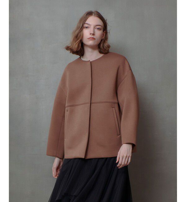 allureville「レーヨンボンディングノーカラージャケット」|ノーカラージャケット|ブラウン