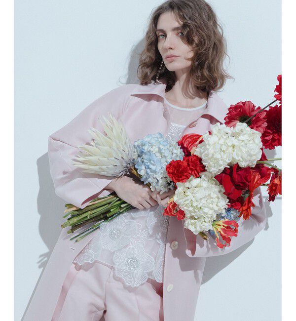 LOULOU WILLOUGHBY「【LOULOU WILLOUGHBY】シルクウールツイルロングコート」|ダッフルコート|ピンク