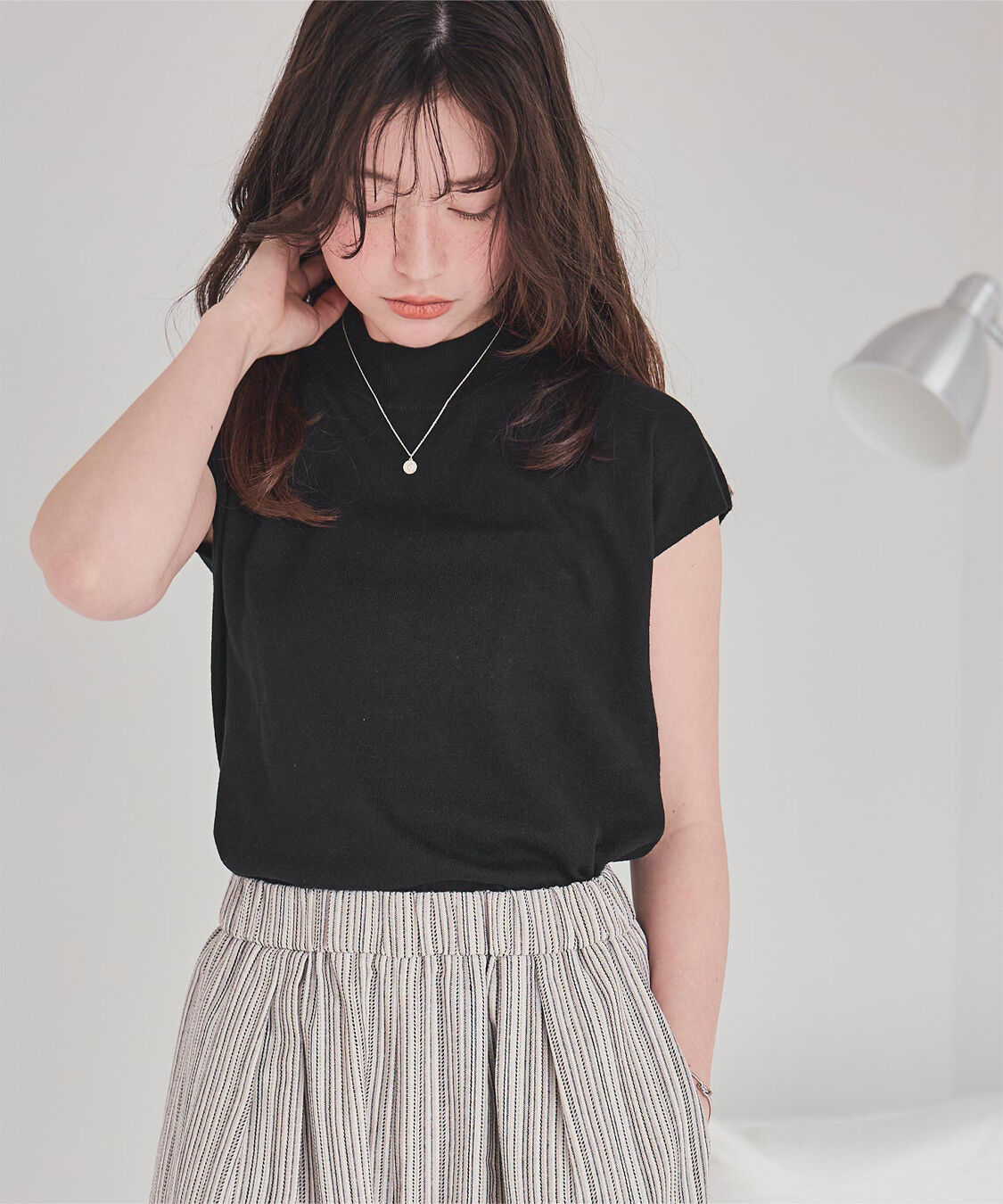 titivate「ベーシックフレンチスリーブライトニット」|ニット・セーター|ブラック