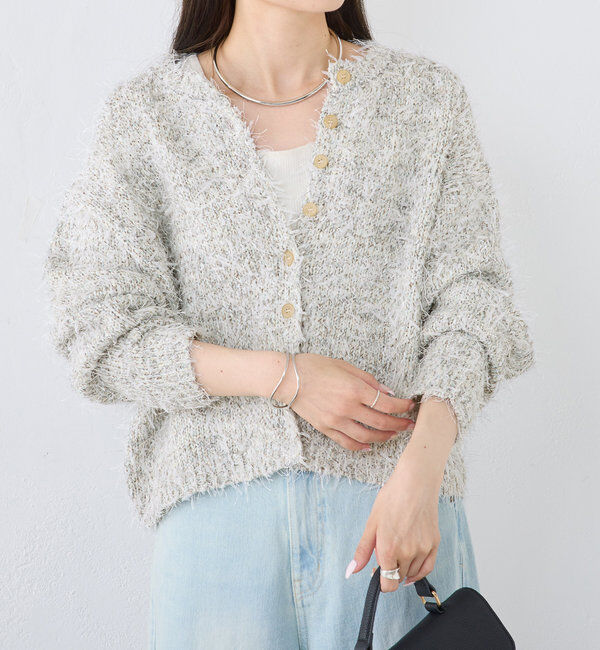  「異素材MIXリボンテープヤーンカーディガン」|カーディガン|