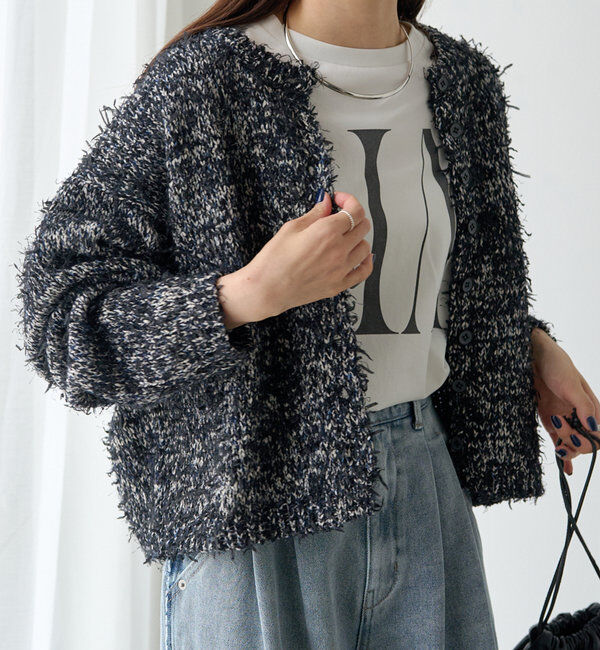  「異素材MIXリボンテープヤーンカーディガン」|カーディガン|