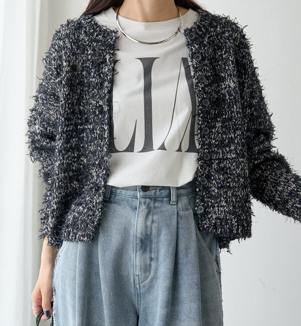  「異素材MIXリボンテープヤーンカーディガン」|カーディガン|