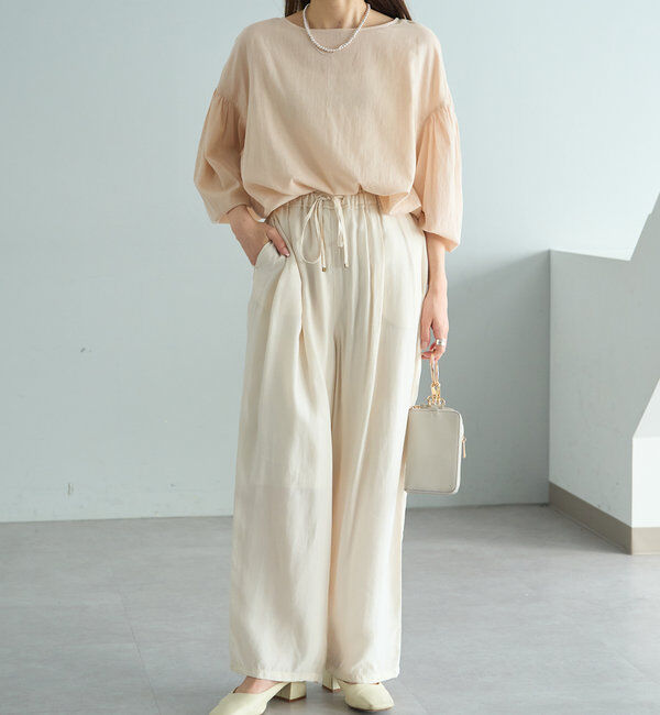  「【WEB限定】コットンガーゼ袖シャーリングプルオーバー」|シャツ・ブラウス|