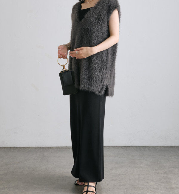  「【ふわもこ】シャギーニットチュニック丈Vネックベスト」|ニット・セーター|