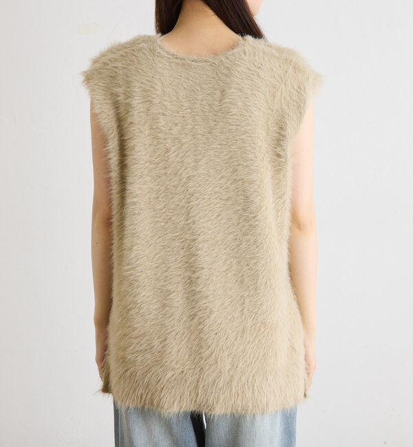  「【ふわもこ】シャギーニットチュニック丈Vネックベスト」|ニット・セーター|