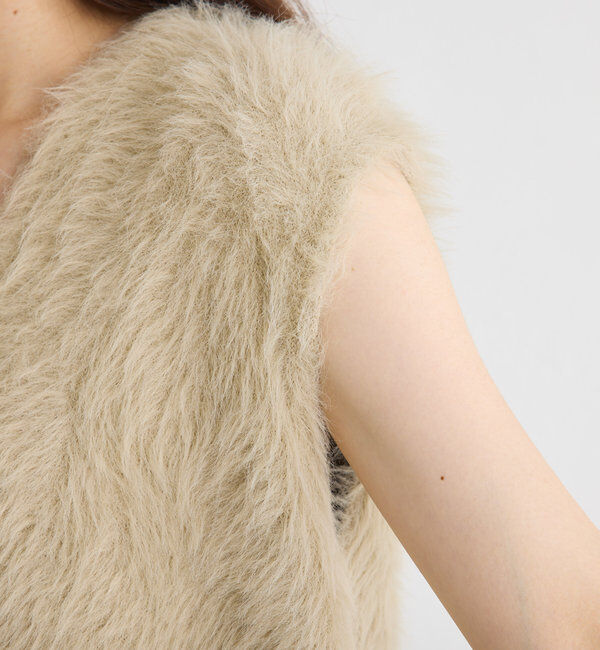  「【ふわもこ】シャギーニットチュニック丈Vネックベスト」|ニット・セーター|