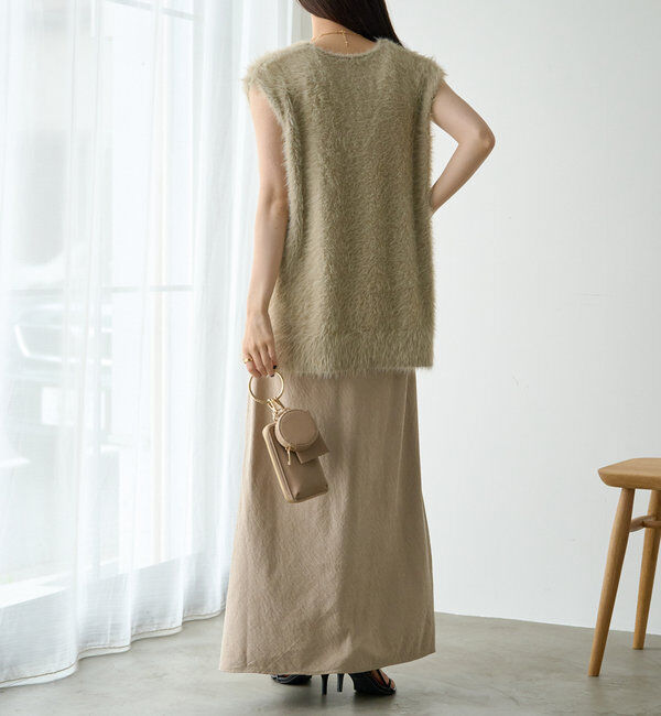  「【ふわもこ】シャギーニットチュニック丈Vネックベスト」|ニット・セーター|