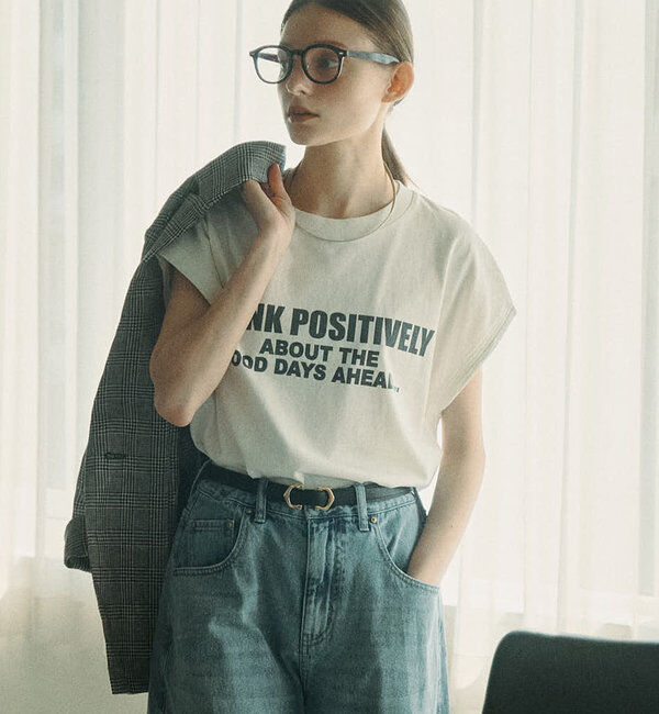  「袖口太糸ステッチロゴプリントTシャツ」|Tシャツ・カットソー|オフホワイト