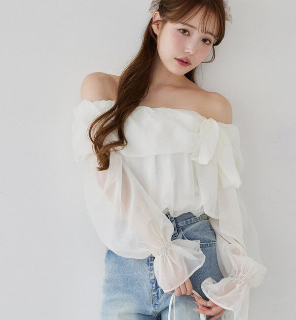  「オフショルリボンブラウス」|シャツ・ブラウス|オフホワイト