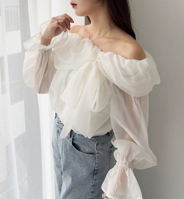  「オフショルリボンブラウス」|シャツ・ブラウス|