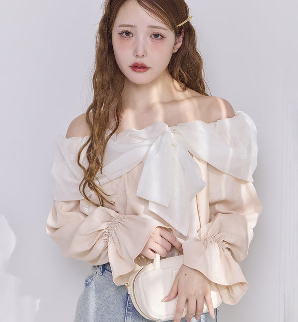  「オフショルリボンブラウス」|シャツ・ブラウス|ピンク