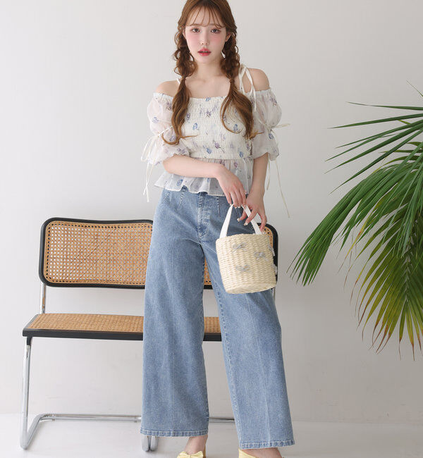  「バックレースアップワイドデニムパンツ」|その他|