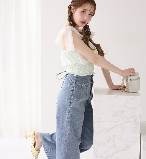  「バックレースアップワイドデニムパンツ」|その他|