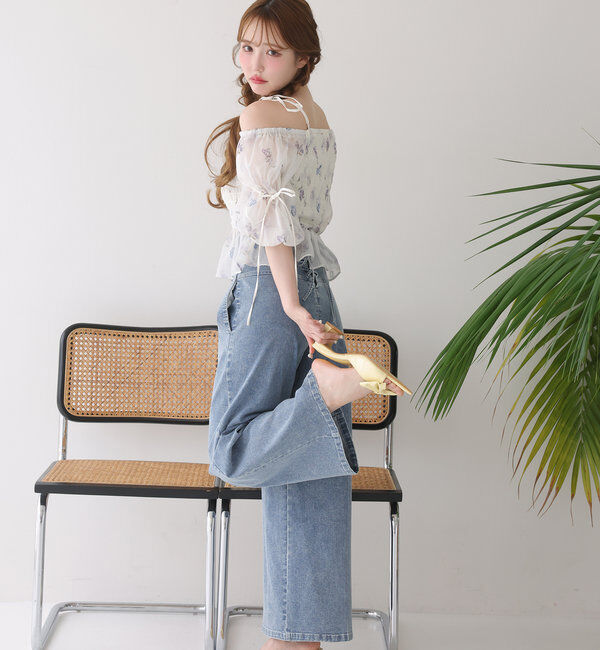  「バックレースアップワイドデニムパンツ」|その他|