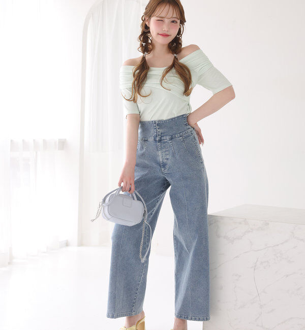  「バックレースアップワイドデニムパンツ」|その他|