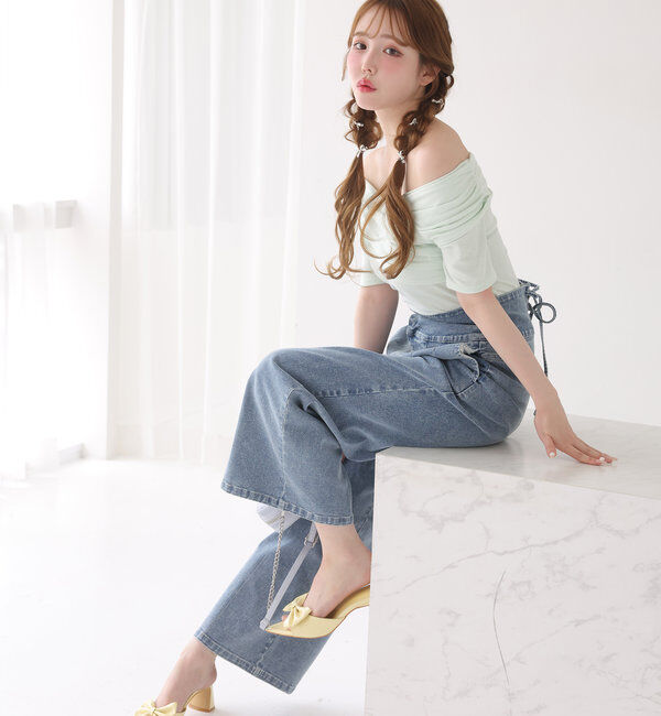  「バックレースアップワイドデニムパンツ」|その他|